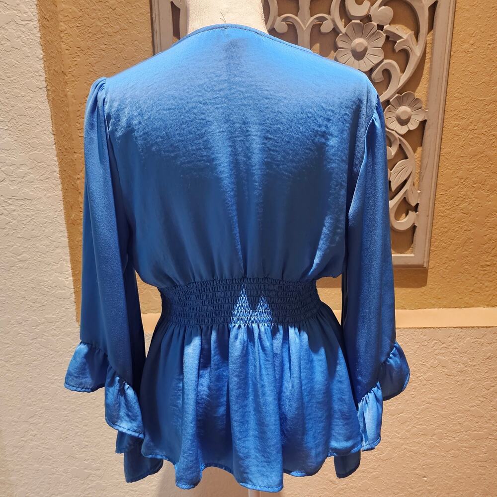 Venus M Gem Faux Wrap Peplum Top Boho Luxe Romantic Bell Sleeve Festival Western - Picture 3 of 9